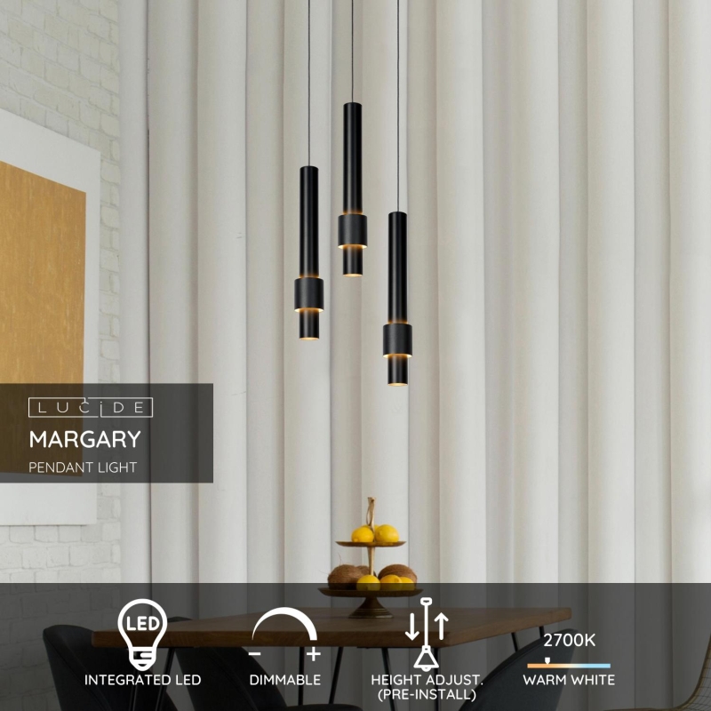 Lucide MARGARY - Závesné svietidlo - Ø 28 cm - LED Rozm. - 3x4W 2700K - Čierna